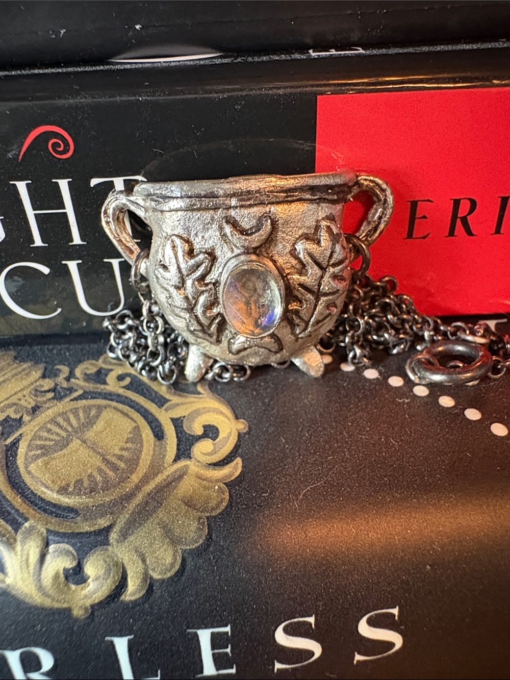 Folkloress Silver Cauldron Necklace With Moonstone